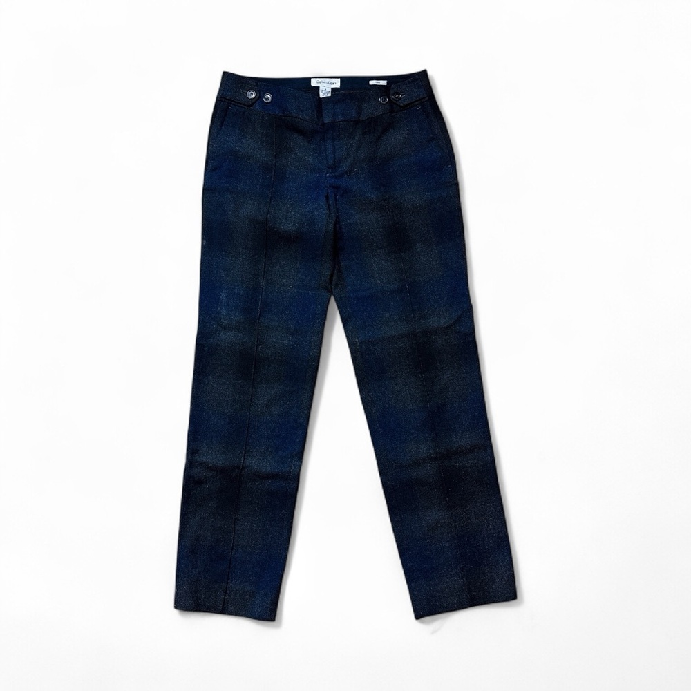 Calvin Klein Charcoal Gray & Blue Flannel Trouser Pants